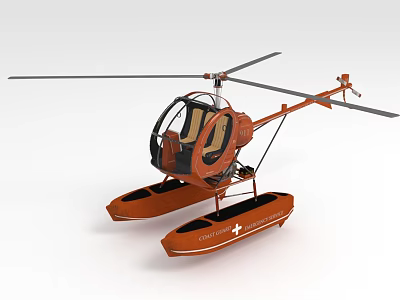 Orange Air Ambulance Helicopter With Floating Pontoons Transparent Cockpit And Dual Rotors 3d model