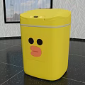 Public Facility Yellow Trash Bin With Cartoon Face Design In Indoor Setting 3d model
