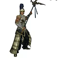 Mythic Game Movie Character With Decorative Battle Axe And Ornate Armor Helmet