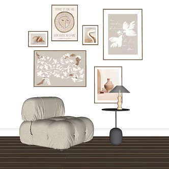 -Ji Feng Hanging Painting Combination Wall Painting Decorative Painting Single Person Sofa Side Art Table Lamp 3d model