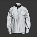 Elegant White Long Sleeve Shirt With Pleated Front And Black Collar Detail