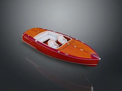 Vintage Red Wooden Motorboat With White Seats And Elegant Exterior Design 3d model