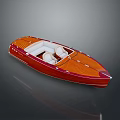 Vintage Red Wooden Motorboat With White Seats And Elegant Exterior Design