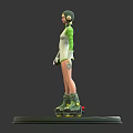 Detailed Female Character Figure In Green White Striped Outfit With Helmet And Roller Skates