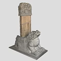 Traditional Stone Sculpture With Carved Beast Head Base And Decorative Top
