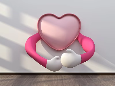 Heart Shaped Frame Photo Spot With Pink Arms White Hands And Wooden Floor 3d model