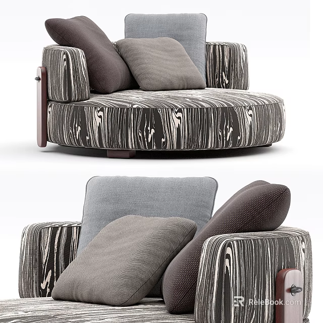 Modern Single Sofa With Striped Fabric Gray Cushions And Wooden Accents 3d model 
