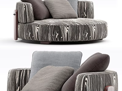 Modern Single Sofa With Striped Fabric Gray Cushions And Wooden Accents 3d model