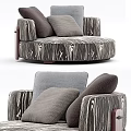 Modern Single Sofa With Striped Fabric Gray Cushions And Wooden Accents