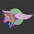 Cute White Unicorn With Rainbow Mane And Wings On Blue Circular Wall Mounted Decoration