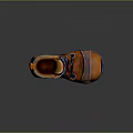Orange Boot Shaped Household Item With Blue Straps And Hole Design