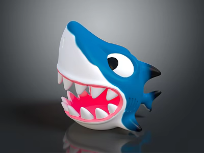 Blue And White Toy Shark Figure With Big Eyes Open Mouth And Sharp Teeth 3d model