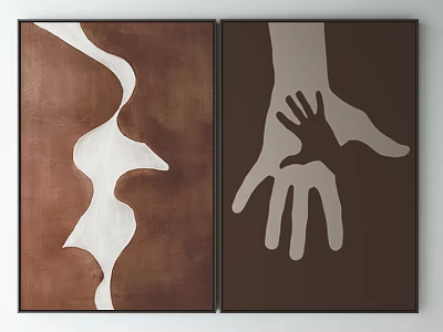 Two Panel Abstract Wall Art With Brown Background White Black Hand Silhouettes 3d model