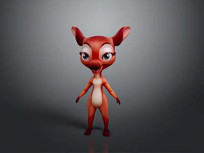 Cute Cartoon Deer 3D Model Standing With Big Eyes Smiling Face And Brown White Fur 3d model
