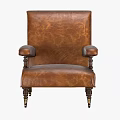 Classic Brown Leather Single Sofa With Armrest And Decorative Wooden Legs
