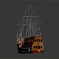 Intricate Wooden Sailboat Model with Multiple Masts and Glossy Red Brown Hull