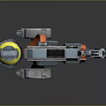 Mechanical Robot Character With Yellow Helmet And Gray Orange Mechanical Legs