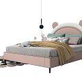 Adorable Kids Bed with Bear Ear Headboard Pink White Design Soft Pillows and Plush Toy