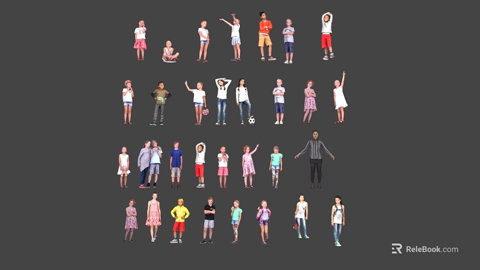 Group of People in Various Poses and Different Outfits Standing Together 3d model 