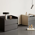 Modern Bedroom Bedside Tables With Dark And Light Drawers Table Lamp Books And Decorative Items
