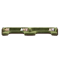 Green Velvet Sectional Sofa With Wooden Armrests And Tufted Design Throw Pillows