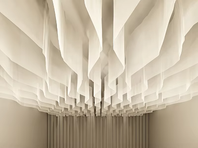 Modern Architectural Ceiling Design With Layered White Geometric Panels In Interior Space 3d model