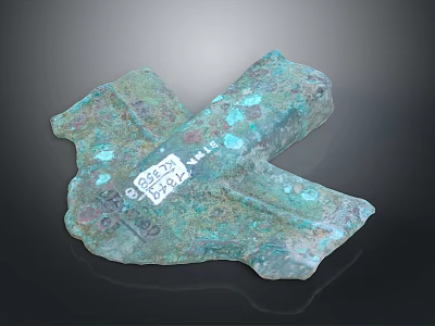 Ancient Bronze Weapon Historical Artifact With Rusted Surface And Serial Number Label 3d model