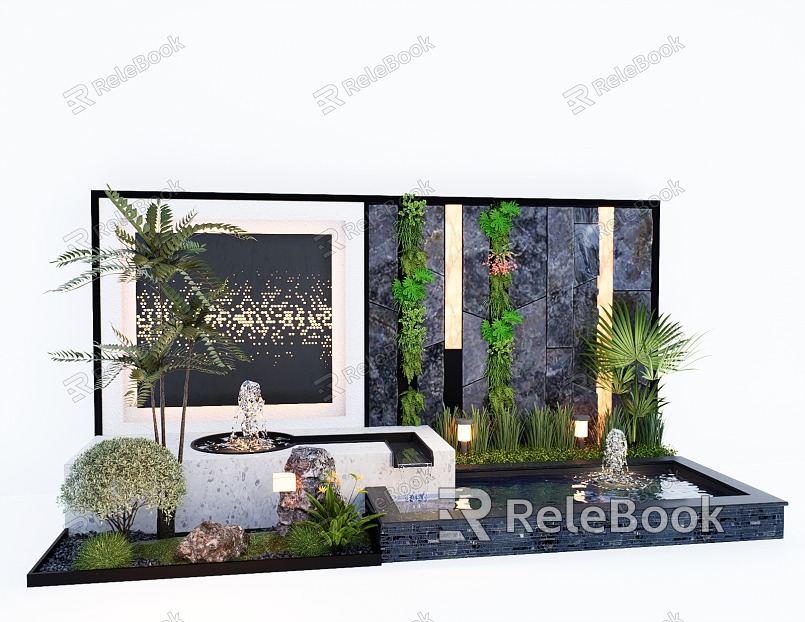 Modern courtyard water wall landscape plant wall model