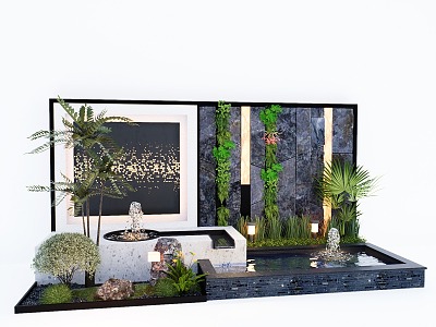 Modern courtyard water wall landscape plant wall model