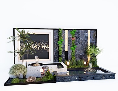 Modern courtyard water wall landscape plant wall 3d model