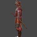 Samurai Warrior In Red Traditional Armor With Dragon Motifs And Horned Helmet Design