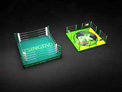 Cartoon Scene With Two Green Boxing Rings Featuring Tsingtao And Rio Logos 3d model