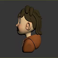 3D Character Creature Head With Brown Hair Big Eyes Orange Hoodie And Gray Background