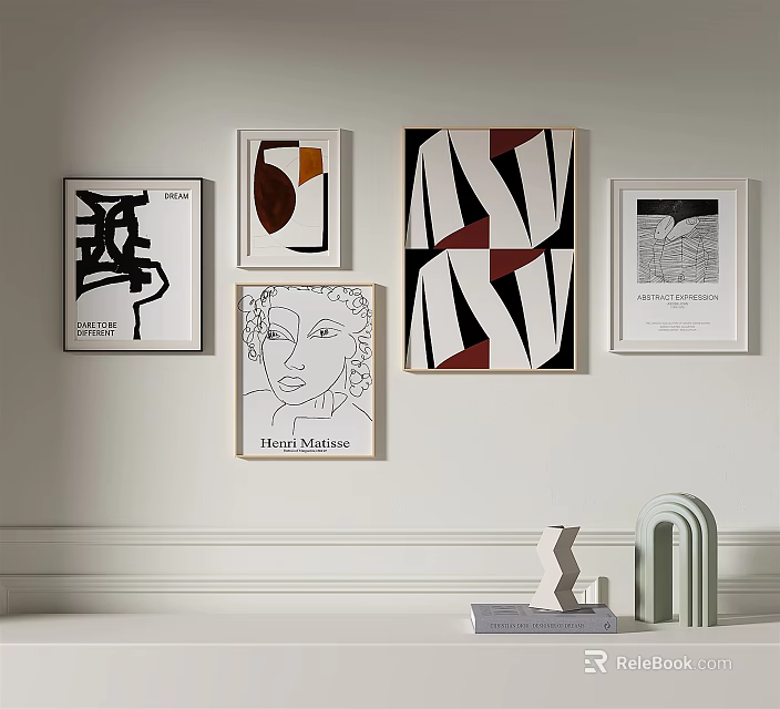 Abstract Art Prints Wall Gallery With Portrait And Modern Decorative Objects 3d model
