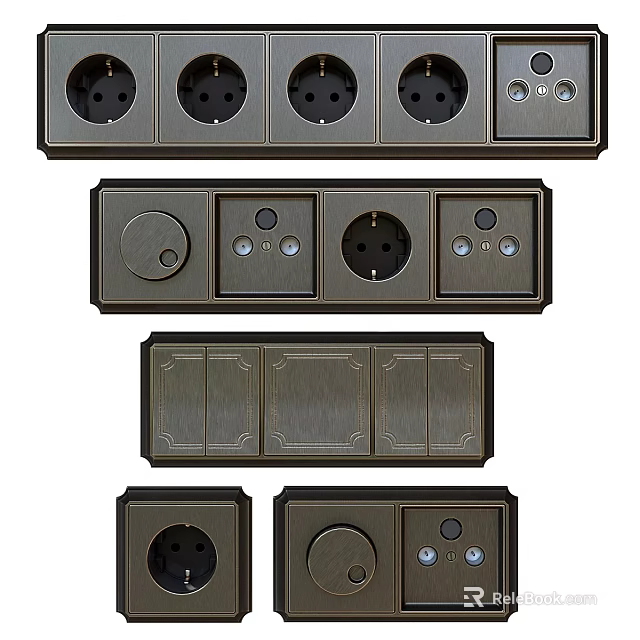 Vintage Bronze Switch Panels With Multiple Sockets Switches And Decorative Design 3d model