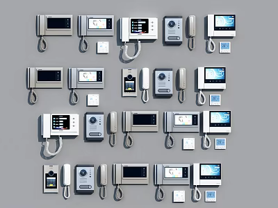 Different Types Of Modern Doorbell With Digital Screens And Various Designs 3d model