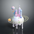 Fairy Tale Castle Architecture With Colorful Towers Hot Air Balloon And Rotating Track