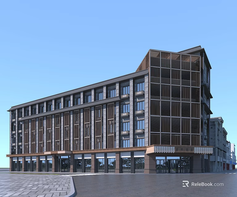 Modern Hotel Building With Glass Facade And Multi Storey Stylish Exterior 3d model 