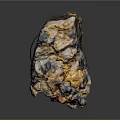 Natural Stone Mineral Specimen With Golden Crystal Inclusions And Black White Texture On Display Base