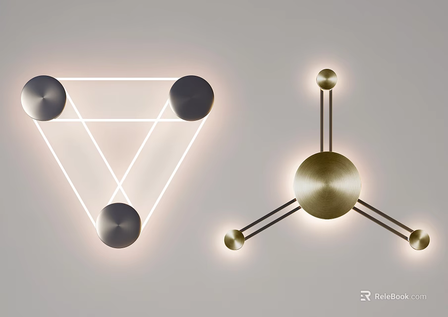 Modern Wall Lamps With Geometric Triangle Sphere Design And Gold Black Finish 3d model 