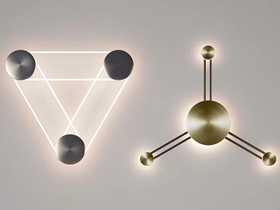 Modern Wall Lamps With Geometric Triangle Sphere Design And Gold Black Finish 3d model