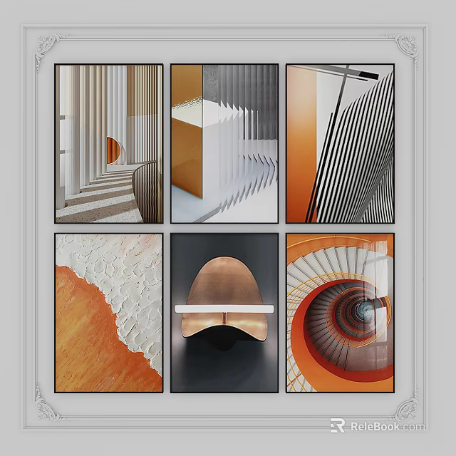 Abstract Artworks With Modern Geometric Patterns Lines And Vibrant Tones 3d model 