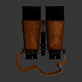Commercial Binoculars With Leather Cover And Brass Metal Parts On Black Reflective Background