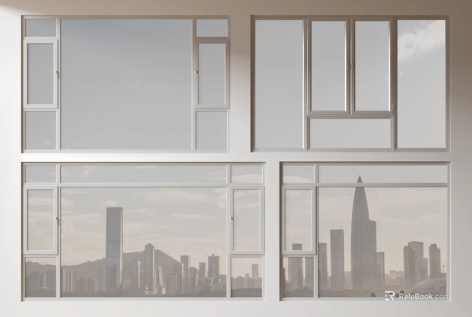 Modern Casement Windows With Panoramic Cityscape View And Sleek Design 3d model 