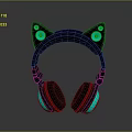 Cat Ear Headphones With Glowing Ears Green LED Lights And Black Over Ear Design