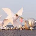 Scenic Photo Spot with White Windmills Golden Snail Sculpture Pink Signboard and Ocean View