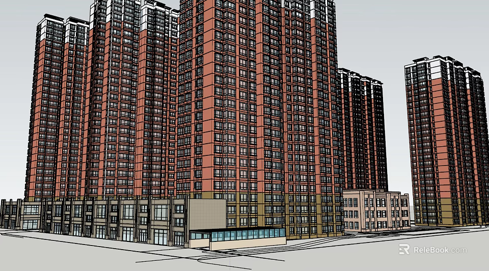 Modern High Rise Residential Buildings With Commercial Podium And Glass Windows Exterior Design 3d model 