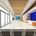 Government Service Hall Interior With Waiting Chairs Service Counter Digital Screens And Signs