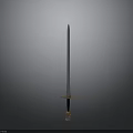 Silver Sword with Yellow and Blue Decorated Hilt on Gray Gradient Background