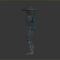 Mechanical Robot Character In Teal With Conical Hat And Outstretched Arms 3d model